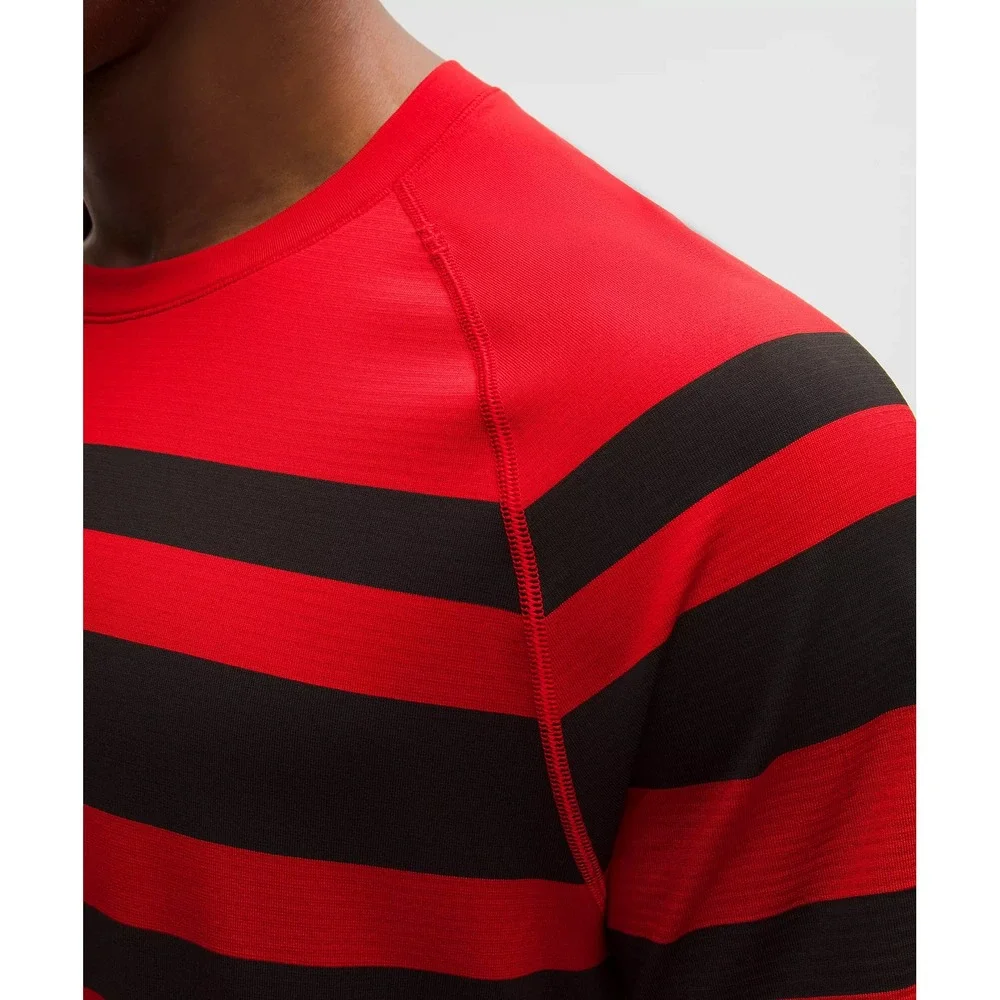 734-Lululemon-Men-Metal Vent Tech Short-Sleeve Shirt-League Stripe Oxford